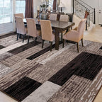 FlyDOIT Modern Geometric Patchwork Area Rug, 8x10 Chocolate Large Rugs for Living Room, Rockwood Collection Indoor Rugs for Bedroom, Throw Carpet Floor Decor for Entryway Dining Room Office Nursery