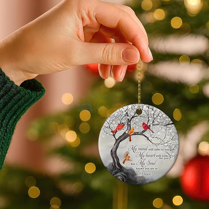 HYTURTLE My Mind Still Talks To You Cardinal Circle Ceramic Ornament - Memorial Christmas Ornament Gifts For Loss Of Loved One In Heaven - Memorial Hanging Home Decorations Ornaments - 3' Inch