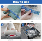 VMstr 9 Pack Travel Vacuum Storage Bags with USB Pump, Vacuum Packing Seal Bags for Luggage, Carry-on Size Space Saver for Clothes and Clothing Travel