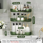 YCIA&DONE Corner Bathroom Counter Organizer, Makeup Organizer for Vanity, Skincare Cosmetic Perfume Tray, Corner Countertop Shelf Rack Storage for Bathroom Kitchen 3 Tiers (Vintage Green)