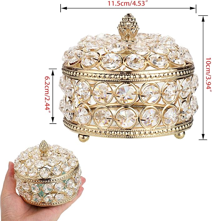 Hipiwe Crystal Mirrored Jewelry Box - Jewelry Trinket Organizer Treasure Box Home Decor Ring Earrings Necklace Storage Holder Chest Keepsake Box,Birthday Christmas Gift for Women, Large