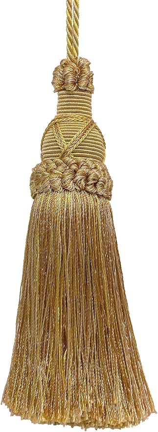5 1/2" (14cm) Key Tassel, 4" (10cm) Loop with Criss Cross Design (Style# KTIC) Rustic Gold Multicolor #4975 (Light Gold, Beige Gold, Yellow Gold) Sold Individually