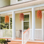 Artificial Fake Hanging Flowers Plants for Outdoor Fall Decoration,2PCS Faux Silk Daisy with Eucalyptus Leaves,UV Resistant Look Real for Outside Home Indoor Planter Porch Patio Yard Autumn Decor
