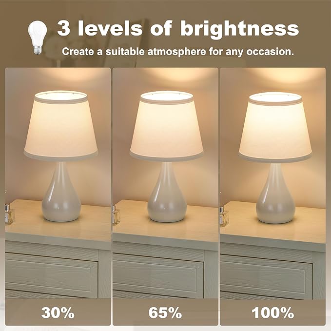 17.3'' Modern Dimmable Touch Lamps for Nightstand 2pcs, Table Lamps for Living Room, Reading Desk Lamp for Office, Bedside Lamps with Iron Base, Small Lamp for Bedroom, Bulb Included, Cream