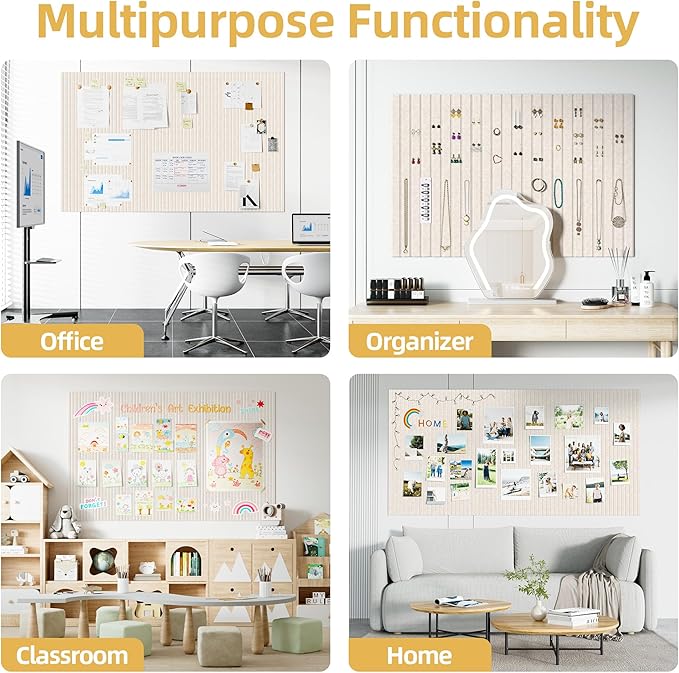 Large Cork Board for Wall 36" x 48" Oatmeal Bulletin Board with Safe Removable Adhesive Squares for Pictures Photos, Alternative CorkBoard Felt Pin Boards Tiles for Office Classroom Wall Decor-12 Pack