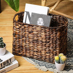 Tatuo Seagrass Magazine Baskets Magazine Holder Tall Narrow Woven Storage Wicker Basket Floor Bathroom Home Office Handwoven Holder for Books, Newspaper, File and Mail(Dark Brown)