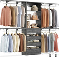 Aheaplus Closet System with 4 Drawers, 8FT Wood Closet Organizer System, 96’’ Closet Built In System Tower with Shelves, Walk-in Closet Wardrobe Clothes Garment Rack, Fits Spaces 4-9 ft, Black Oak
