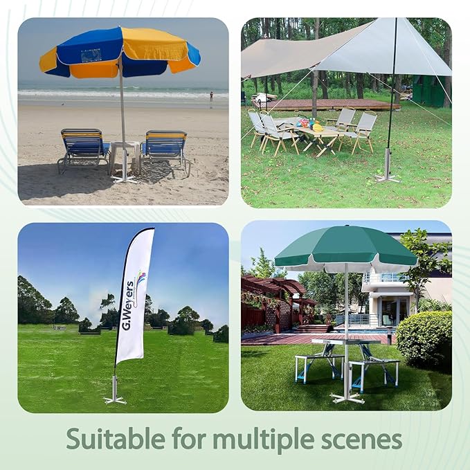 Beach Umbrella Stand Holders Heavy Duty Outdoor Base Umbrella Parasol Base Metal Grass with 4 Forks Spikes (Fit 1.1in-1.5in Pole,Galvanize) for Beach,Sand,Yard,Lawn