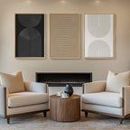 Large 3D Textured Framed Boho Neutral Abstract Wall Art, Set of 3 Modern Paintings Artwork for Walls, Black White Brown Minimalist Geometric Pictures for Living Room, Entryway, Dining Room Wall Decor