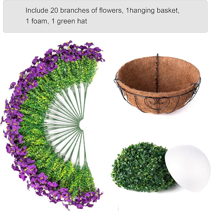 INSPRING Artificial Hanging Flowers Basket for Outdoors Fake Plants Spring Decoration, UV Resistant Faux Silk Petunias in Planter Look Real Morning Glory for Outside Patio Porch Balcony Garden Home