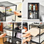 12 Pack Stackable Shoe Storage Organizer with Magnetic Door, Shoe Boxes Clear Black Plastic for Closet, Shoe Rack for Sneaker Boot Container, Shoe Cabinet Fit up to US Size 12