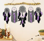 5 Pack Black Purple Dream Catchers Wall Decor Moon and Sun Feather Handmade Traditional Dreamcatchers Large Boho Macrame Wall Hanging Native American Decor for Bedroom Adult Halloween Decorations