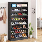 Tribesigns 2PCS Shoe Cabinet, 9 Tiers 40-45 Pairs Heavy Duty Wood Freestanding Shoe Storage Cabinet, 70.8'' Tall Shoe Cabinet with Open Storage for Entryway (Black)