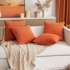MIULEE Pack of 2 Orange Corduroy Decorative Pillow Covers 20x20 Inch Soft Boho Striped Throw Pillow Covers Modern Farmhouse Home Decor for Halloween Thanksgiving Summer Sofa Living Room Couch Bed