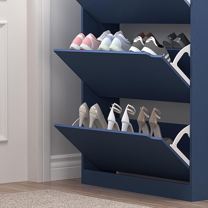 Shoe Cabinet with 3 Flip Drawers, Hidden Wood Shoe Cabinet,Freestanding Shoe Storage Cabinet for Entryway Hallway. 47.2" H*31.5" W*9.45" D