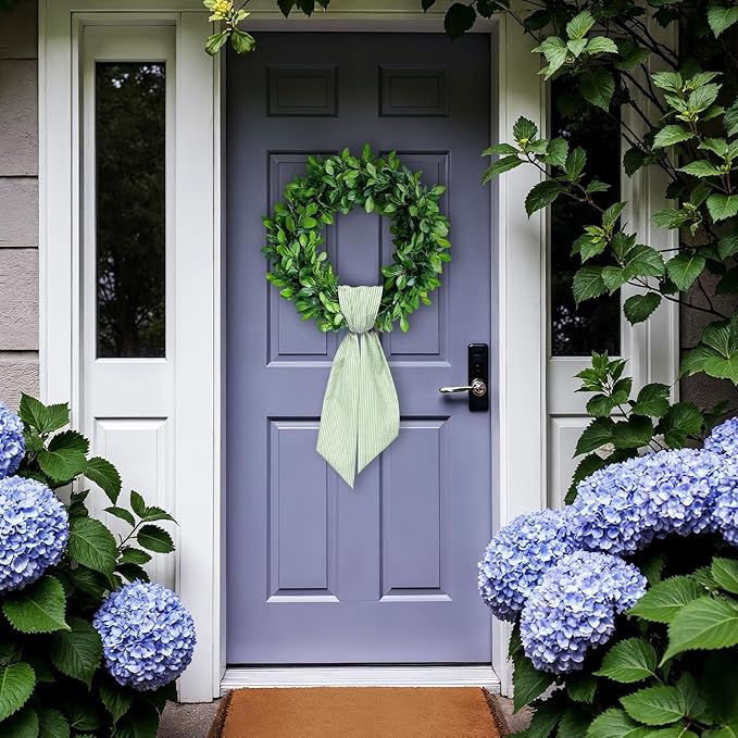 Christmas Wreath Sash for Front Door, Green Stripes Burlap Sash Holiday Wreath Accessories for Home Wedding Birthday Decorations