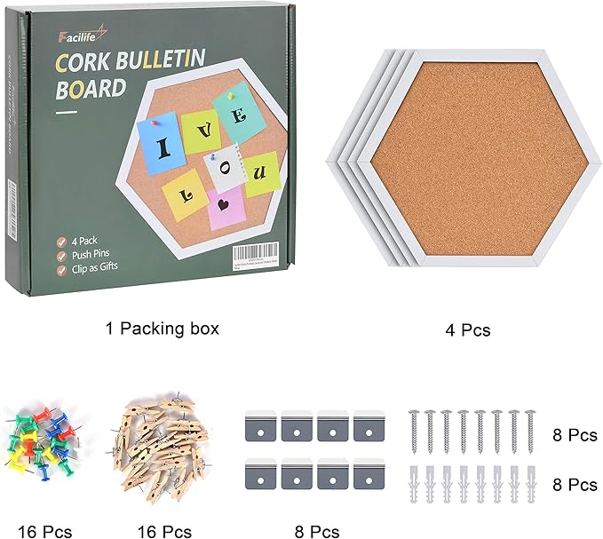 Facilife 4 Packs Cork Board,Corkboards for Wall,Small Cork Board Decorations,Cork Boards for Walls with Frame, Decorative for Office, School & Home