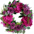 Artificial Purple Rose Wreaths 20 inches Front Door Wreath with Hydrangea Green Leaves Artificial Spring Wreaths Valentines Mother's Day Wreath for Wall Wedding Party Home Decor (Purple)