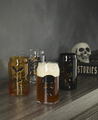 Oneida Barware, Vintro Halloween Can Cooler Glasses, Set of 4, Dishwasher Safe, Made of Glass, Spooky Drinking Glasses Set, Halloween Decor Indoor, Skeletons and Bats Design (4 Piece, 16 Oz Capacity)