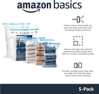 Amazon Basics Vacuum Storage Bags, Compression Space Saving for Clothes and Linens, Reusable with Hand Pump, Large, Clear, 5-Pack