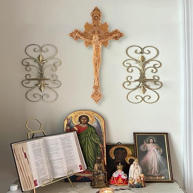 DAICAT Handcrafted Wooden Catholic Cross, Religious Wall Crucifix, Catholic Crucifix 10 inches, Natural Wood (6.7 x 9.8 IN, Jesus 1)
