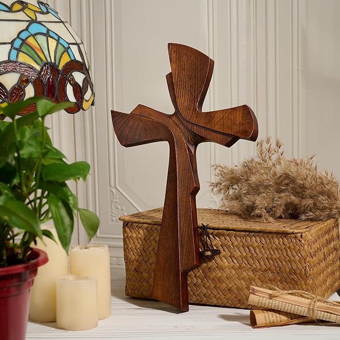 BGCarvedGrace Wooden Wall Cross Decor, Handcrafted Retro Religious Hanging Cross, Christian Home Wall Art Decoration(20 Inch)