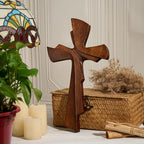 BGCarvedGrace Wooden Wall Cross Decor, Handcrafted Retro Religious Hanging Cross, Christian Home Wall Art Decoration(20 Inch)