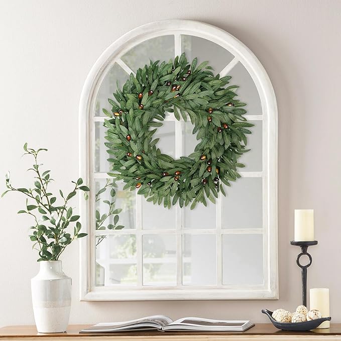 Olive Eucalyptus Wreaths for Front Door 22 Inch, Artificial Waterproof Green Olive Branch Wreath with Berry for Home Outdoor Indoor Farmhouse Window Spring Summer All Seasons