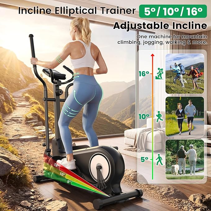 Elliptical Exercise Machine, ANCHEER Elliptical Machine 550Lbs Max Weight, Ultra-Silent Foldable Elliptical Machine, Exercise Equipment for Home Gym,16 Resistance Levels & Pulse Rate Grips