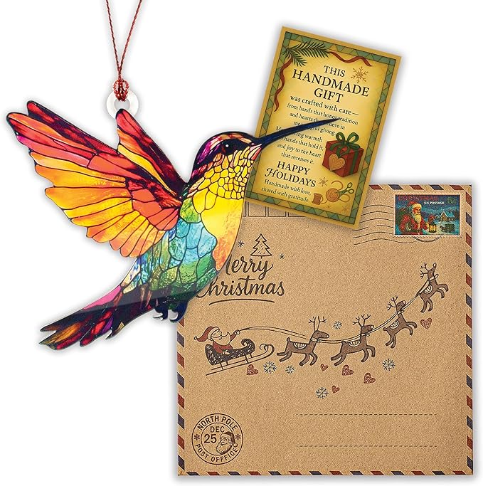 Hummingbird Gifts for Women, Colorful Hummingbird Ornament, Bird Ornaments for Christmas Tree, Hanging Decor for Door, Yard, Outdoor or Windows, Home Decor, Birthday Gift for Mom
