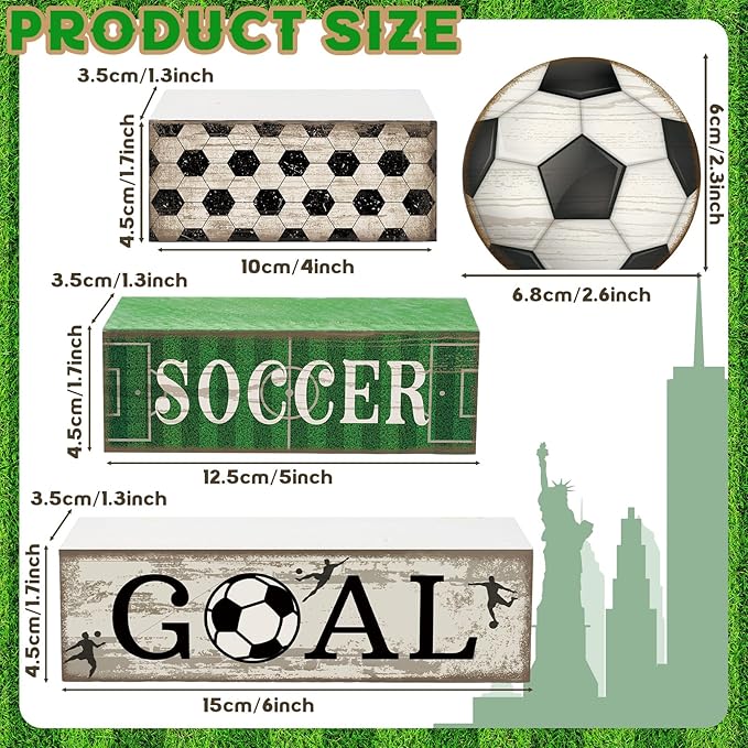 Moucuny 4 Pcs Soccer Party Decorations Soccer Table Centerpiece Football Tiered Tray Decor Wooden Ball Block Signs Gift Sports Themed Table Decorations for Boys Baby Shower Party Supplies Decor