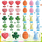 Jutom 54 Pcs Easter Egg Rabbit Ornaments Shamrock Felt Heart Hanging Ornaments Heart Shaped Clover Baubles Shamrock Egg Felt Decoration for Holiday Favor (Lovely)