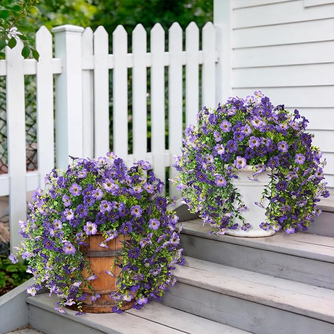 INQCMY 2Pcs Artificial Fake Hanging Flowers for Outdoors UV Resistant Artificial Plants for Spring Summer Decor Look Real Faux Flowers for Outside Home Planter Porch Patio Decor