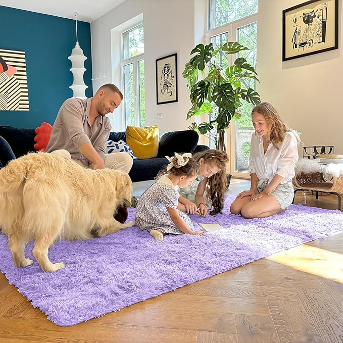 OLANLY 2x3 Machine Washable Small Bedside Rug, Soft Fluffy Shaggy Entryway Throw Rugs for Bedroom, Living Room, Indoor Floor Carpet for Kids Girl Boy, Nursery Room, Home Decor Aesthetic, Light Purple