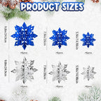 OuMuaMua Winter Christmas Snowflake Decorations Indoor, 36PCS 3D Silver Blue Snowflakes Christmas Hanging Ornaments for Home Xmas Holiday Winter Wonderland New Year Party Decor Supplies