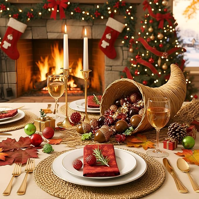 Soaoo 30 Pcs Acorn Hanging Ornaments for Winter Tree Maple Leaves Plastic Hanging Pendant Small Winter Decorations for Home Table Fireplace Party Decor(Glossy Style)
