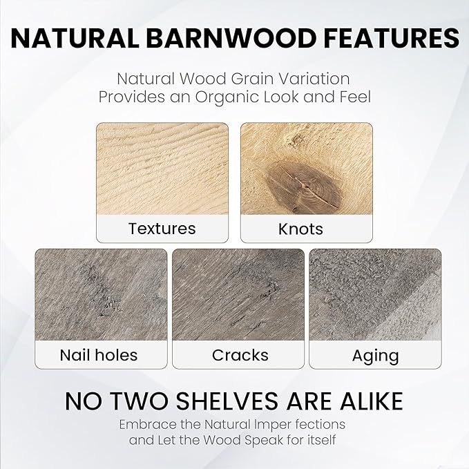 Fun Memories 48 Inch Reclaimed Wood Floating Shelves for Wall, 8 Inch Deep Heavy Duty Rustic Farmhouse Floating Shelf with Invisible Brackets for Fireplace Mantel & Coffee Bar, Grey