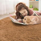 OLANLY Khaki Round Rugs for Bedroom - Machine Washable, 9 ft Circle Area Rugs for Living Room, Soft and Fluffy Shaggy Carpet for Teen Girl and Boys, Nursery Rooms, Dorms, Home Decor Aesthetic