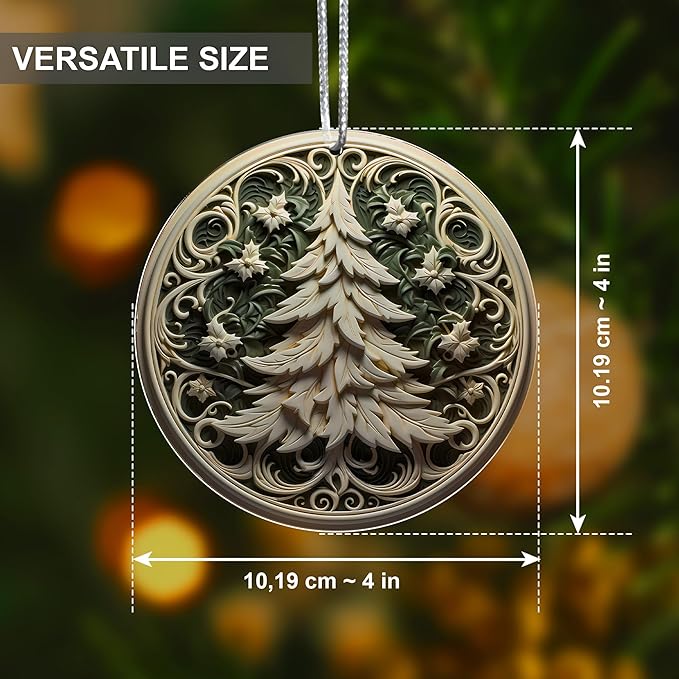 Jabihome Christmas Ornaments 2025, Exchange for Women, Men, Collectible Dated Year Ornaments for Tree, Unique Acrylic Suncatcher, Printed Stained Glass Effect Decor (Swirl Pine)