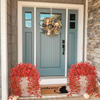Artificial Fall Hanging Flowers for Decoration, 2pcs Long Vine Fake Mums Flowers Plants Morning Glory, Realistic Faux Petunias for Planter Patio Porch Garden Autumn Outdoors Dec, Red