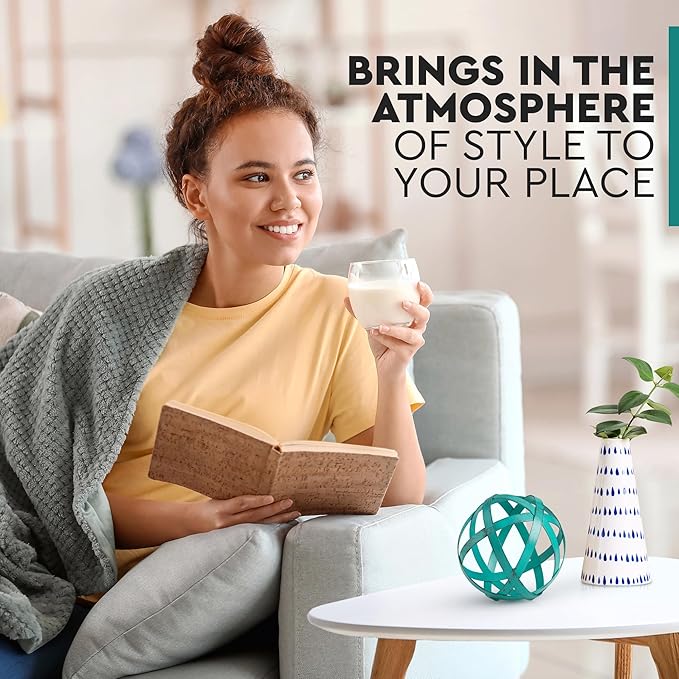Metal Decorative Sphere for Home Decor - Decorative Balls for Shelves, Centerpiece Bowls, Bookshelf - Decoration Orbs Accents for Living Room, Bedroom - Distressed Teal Shelf Spheres