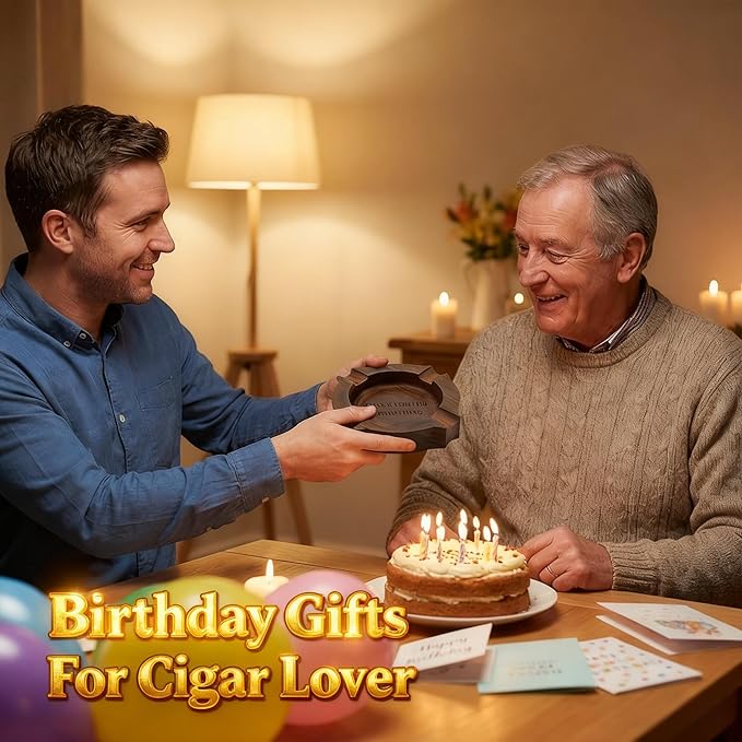 Fathers Day Birthday Gift, Cigar Ash Tray for Men Home Ashtrays For Dad Grandpa- Thank You For Everything Wooden Cigar Ashtrays Walnut Outdoor Ash Tray for Husband Cigar Lover