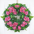 Spring Pink Wreath 24” – Floral Decor with Geranium Flowers for Front Door, Entry, Porch Display, Easter, Thanksgiving, Christmas