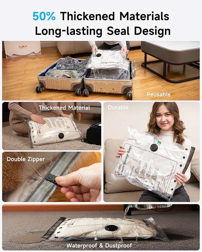 Travel Vacuum Bags with 2026 Lastest Wireless Pump, 8 Pack-4 Sizes Space Saver Vacuum Storage Bags for Luggage and Suitcase, Compression Bags for Packing, Vacuum Seal Bags for Clothing Travel