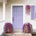 Fake Artificial Flowers for Outdoors, 4 Pcs Faux Hanging Pansy Flowers Spring Summer Decor, UV Resistant No Fade Fake Plants Silk Flower for Planter Front Door Porch Patio Yard Garden(Purple Rose Red)