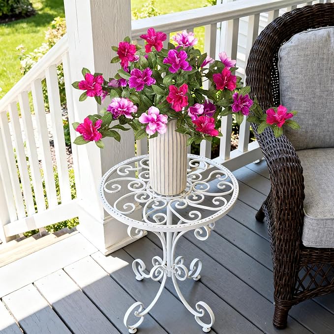 Artificial Fake Azalea Flowers for Outdoor Spring Decoration, Faux Silk Flower for Summer UV Resistant Look Real Plants for Garden Yard Porch Walkway Indoor Decor, 2PCS