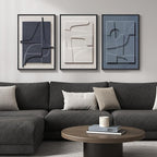Large 3D Textured Framed Blue and White Abstract Wall Art for Living Room, 3 Piece Modern Artwork for Walls, Minimalist Navy Blue Geometric Paintings for Hallway, Stair, Office Wall Decor 24x36 In