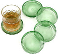 Modern Clear Coaster Set of 5- Glass Coasters for Drinks Crystal Coasters Round Cup Coaster Coffee Table Decor for Office, Kitchen, Bar, Dining Room, Living Room, Patio(Clear Green)