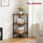 Tajsoon Corner Shelf Stand, 3 Tier Industrial Corner Shelves, Multipurpose Standing Display Shelf, Corner Shelving Unit for Bedroom, Living Room, Office, Kitchen, Rustic Brown