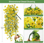 Artificial Fake Hanging Flowers Plants for Outdoor Spring Decoration,2 PCS Faux Silk Daisy with Eucalyptus Leaves,UV Resistant Look Real for Outside Home Indoor Planter Porch Patio Balcony Yard Decor